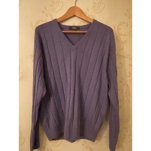 Men's Size XL Fiji 100% Cashmere Blue Ribbed V-Neck Sweater